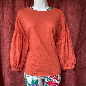 Time and Tru Coral Orange Puff Sleeve Shirt